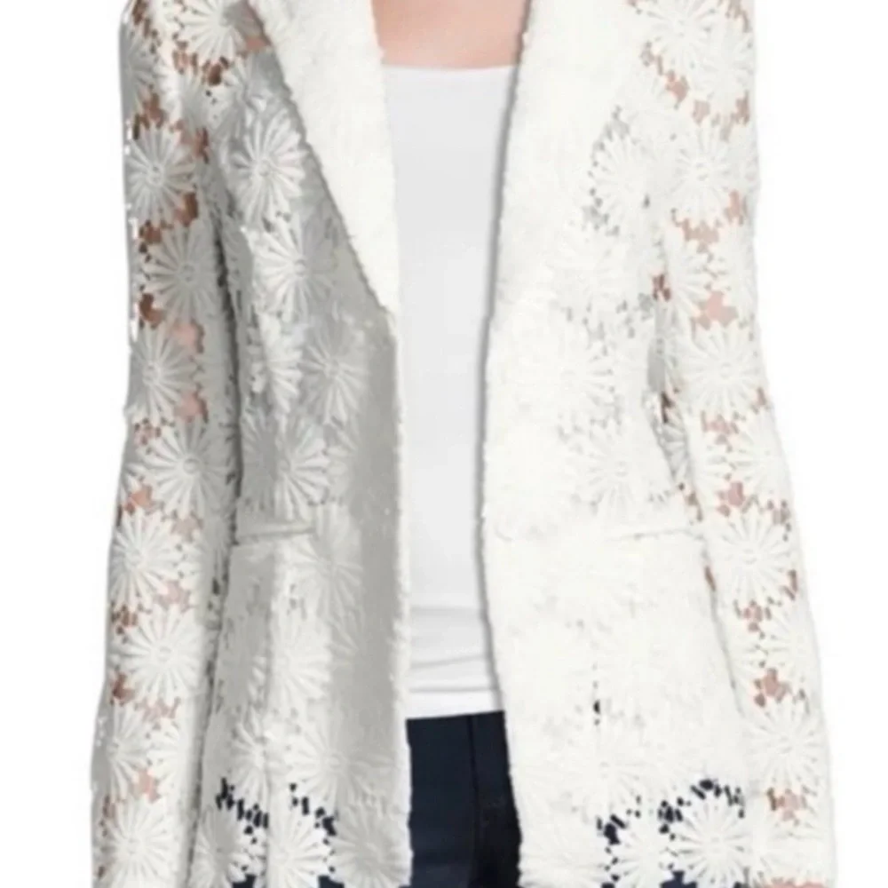 berek White Daisy Lace Blazer Floral Textured Button Front Large - Picture 1 of 13